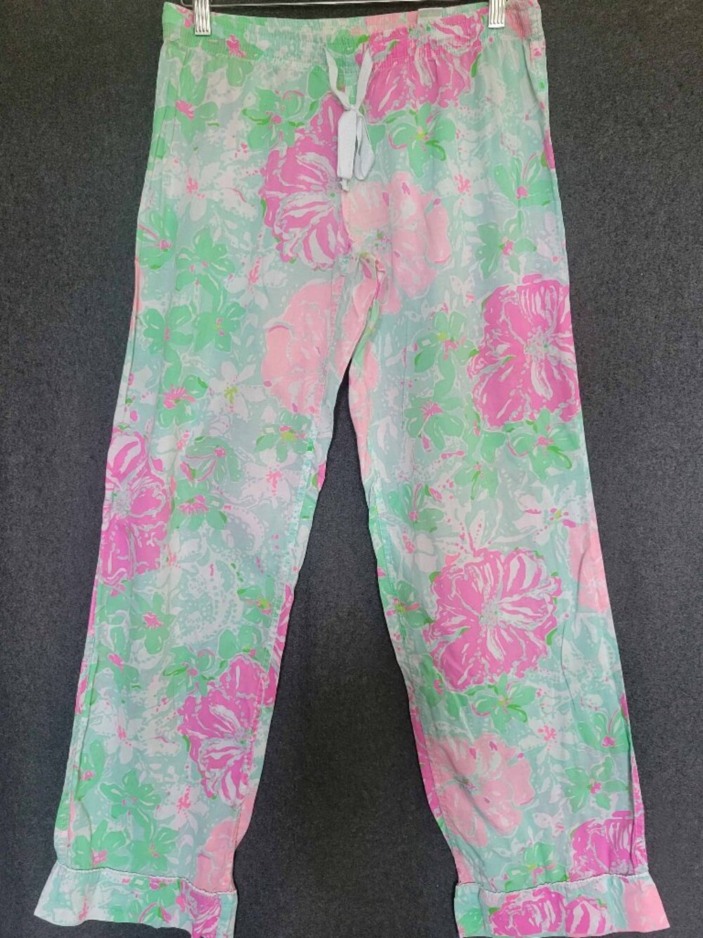Lilly Pulitzer Cotton Pajama Pants Floral Pink Green Lightweight Coastal Preppy